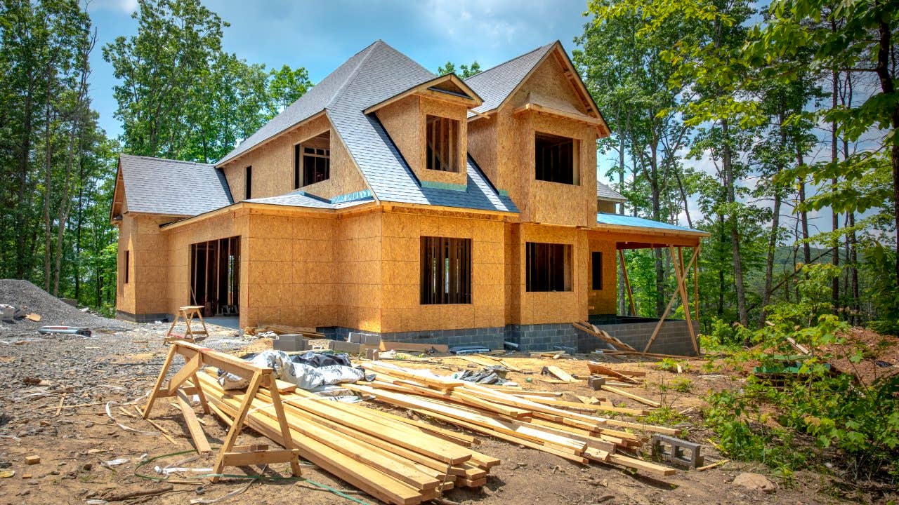 New home construction. The frame of a house.