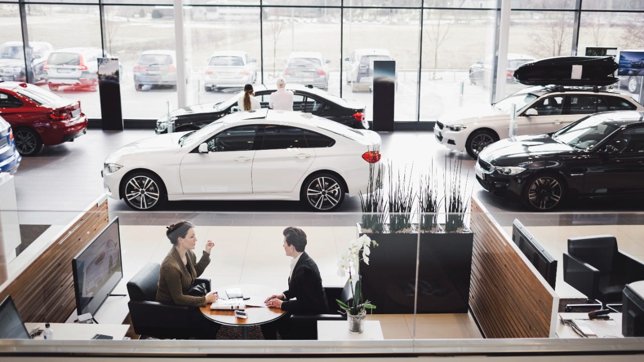 Car showroom.