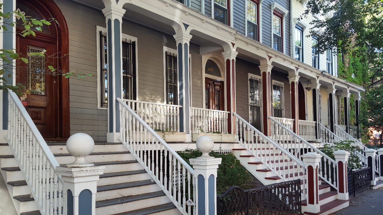 A row of homes in Brooklyn, New York.