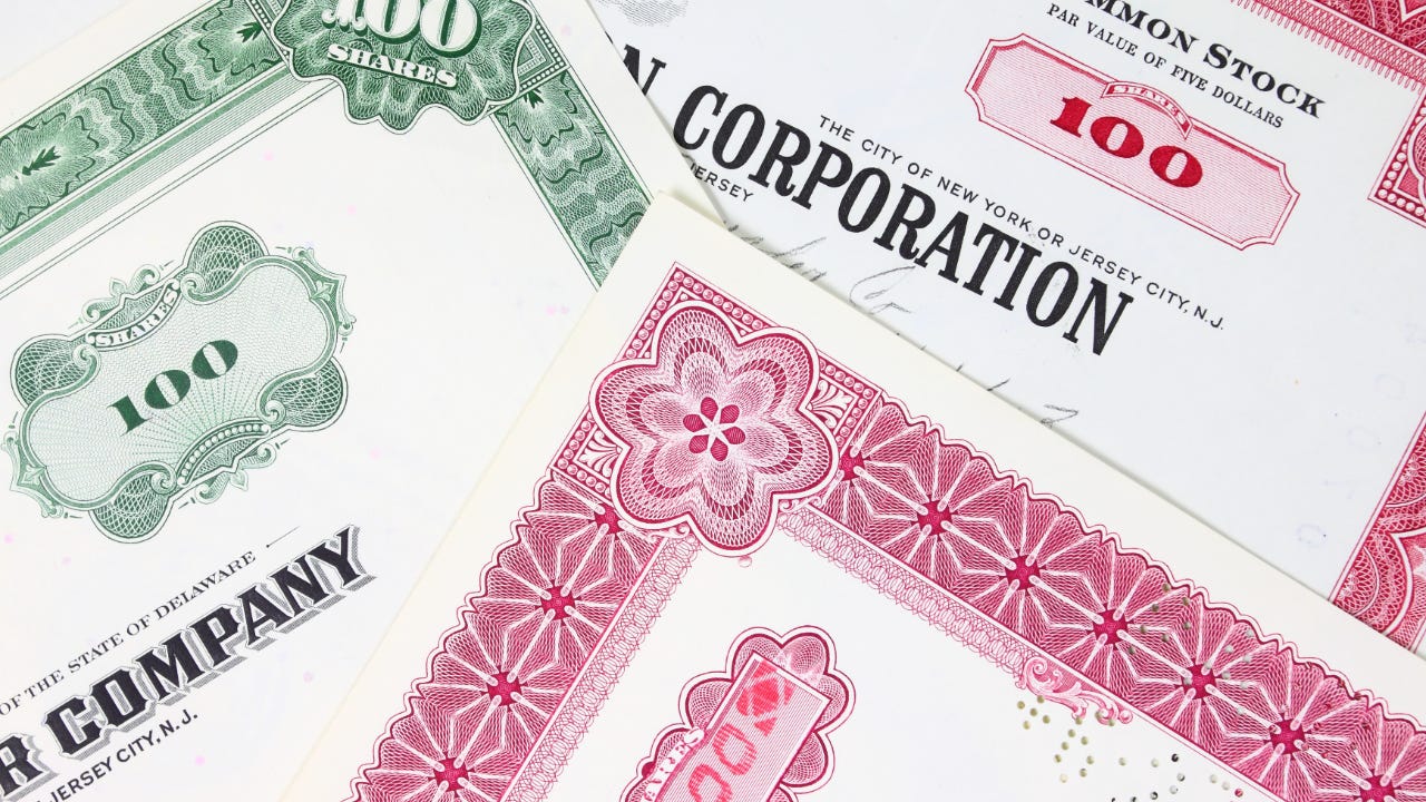 Pictures of a few stock certificates