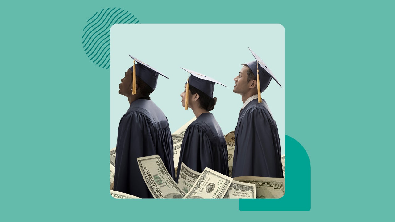 Students graduating in cap and gown
