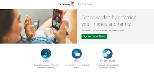 Capital One's Refer a Friend web page