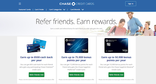 Chase's Refer a Friend web page