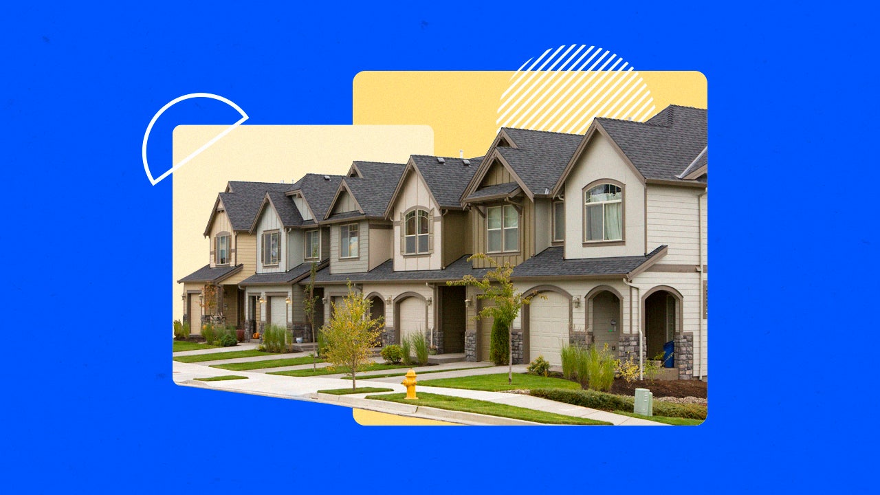 Illustrated image of houses on a blue background