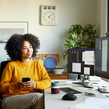 Young businesswoman working at home office