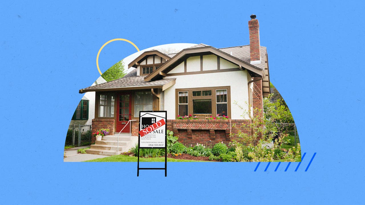 Illustrated collage featuring a house that has recently sold