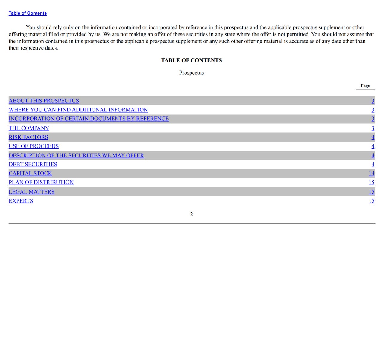 Example of a prospectus