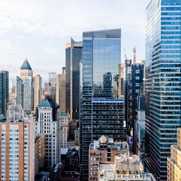 Aerial view of skyscrapers in New York City, USA