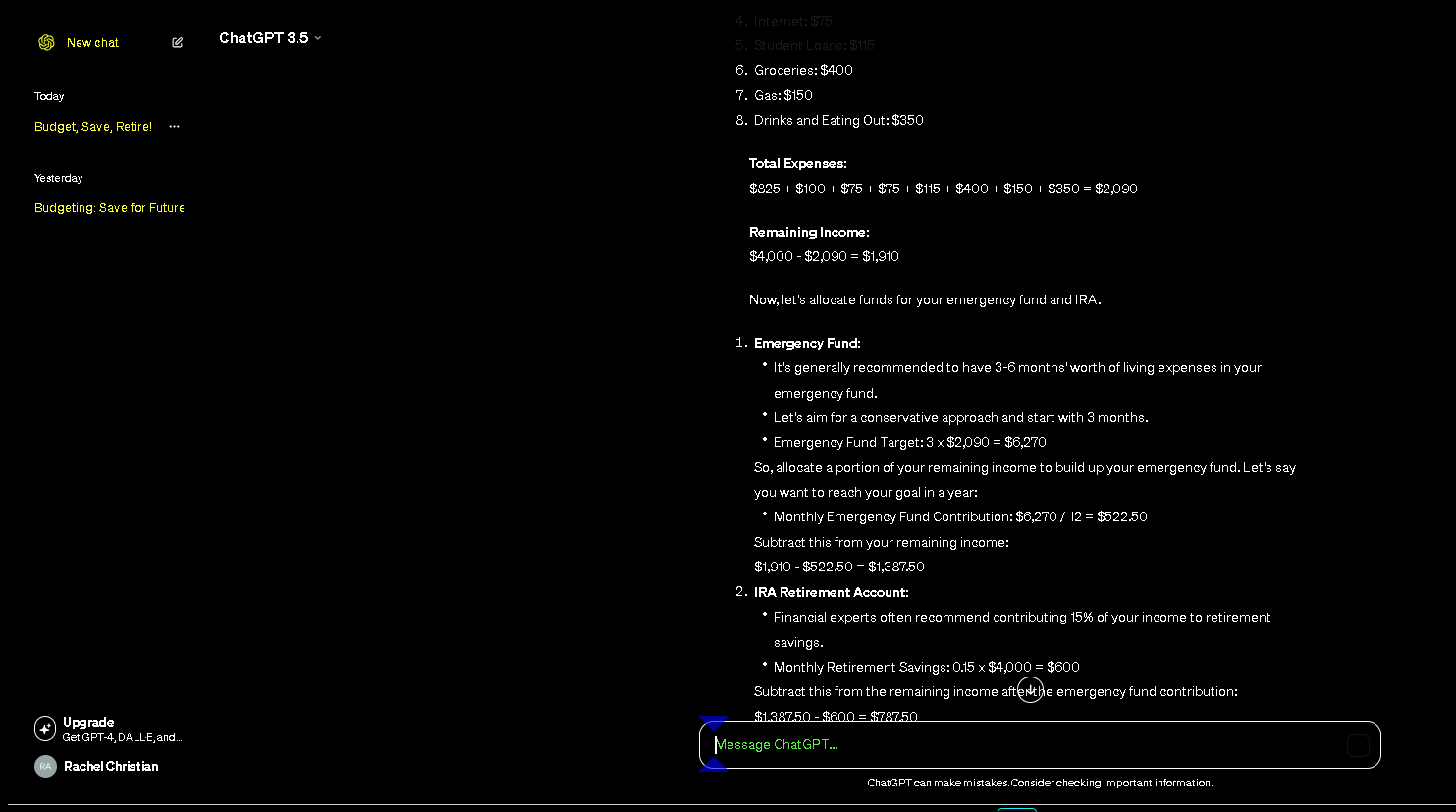 Screenshot of someone using chatGPT
