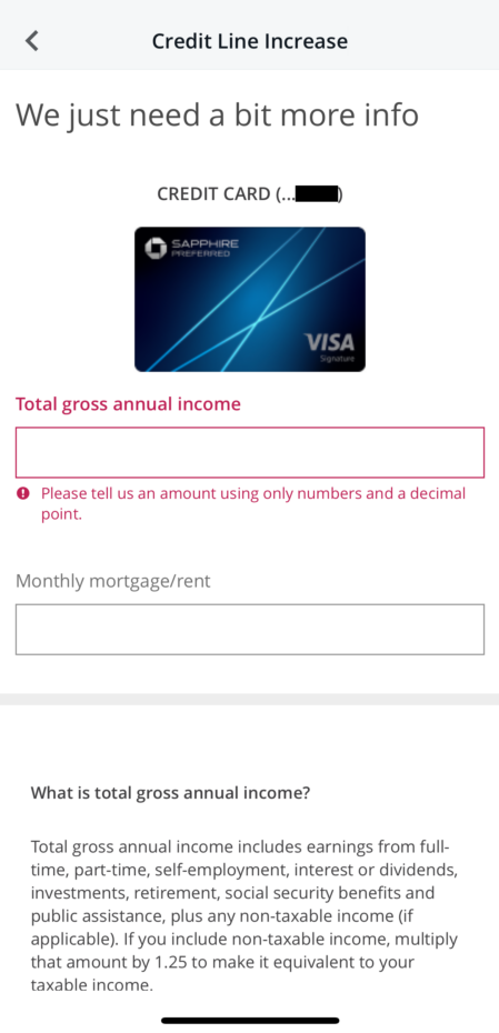 Select a card for credit limit increase
