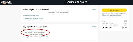 Screenshot image of Amazon check out and Amazon points.