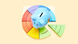 Piggy bank on a pie chart.