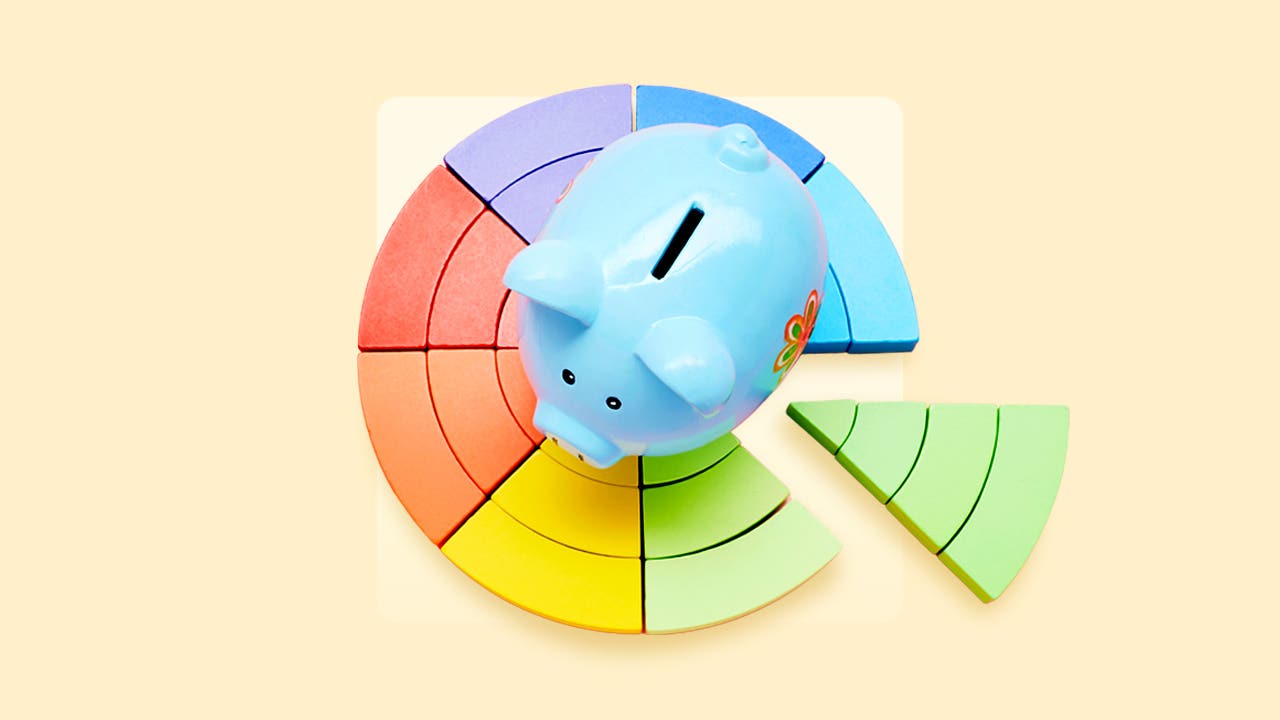 Piggy bank on a pie chart.