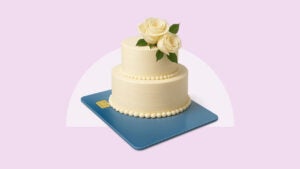 An illustration of a wedding cake on a credit card