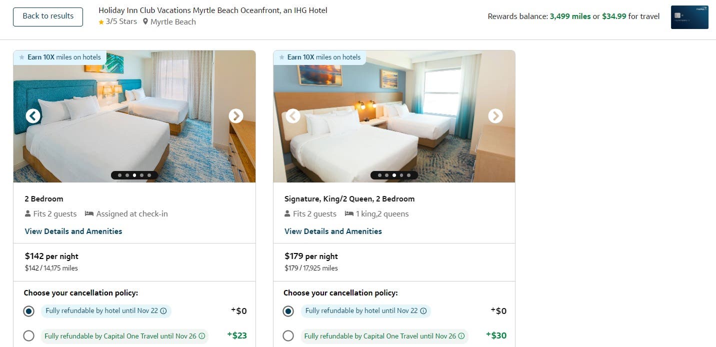 Screenshot of travel portal of various rooms available.