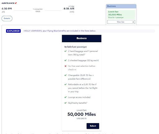 Book two business class flights