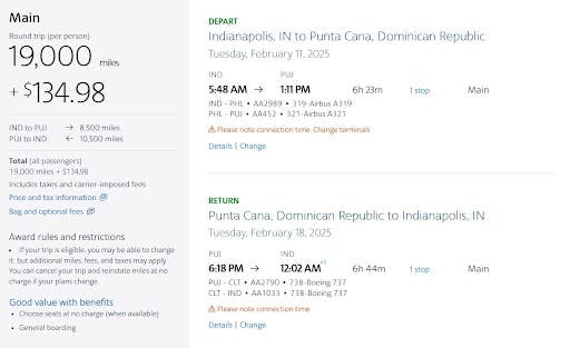 Fly five people to the Caribbean