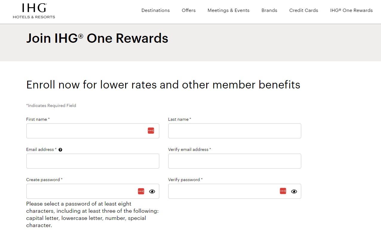 Screenshot of the IHG One Rewards online portal