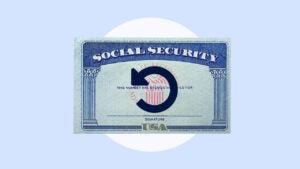 A Social Security card with a "redo" symbol on it.