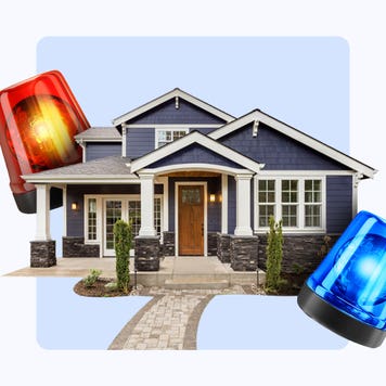 A large house. Blaring sirens juxtaposed