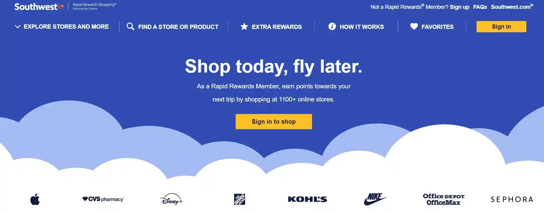 Southwest Rapid Rewards Shopping Portal page