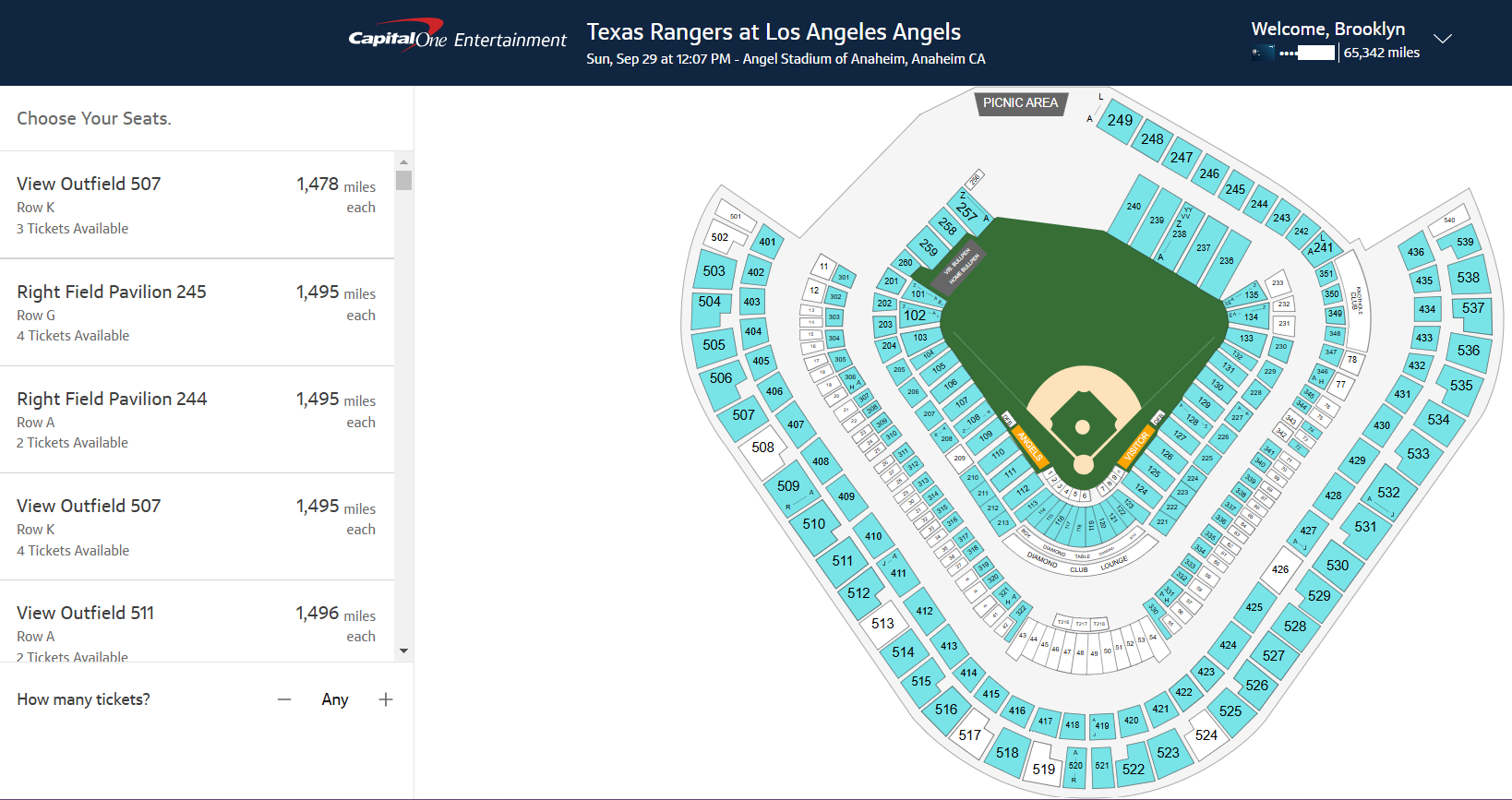 Choose your seats you want to purchase with your miles
