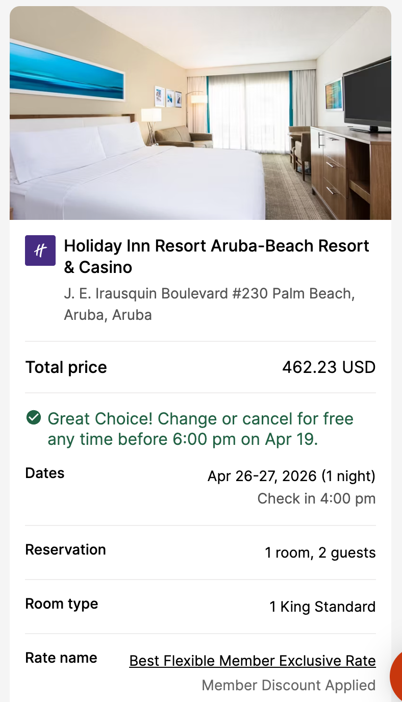 Aruba hotel cost example