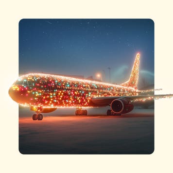 An aeroplane covered in holiday lights