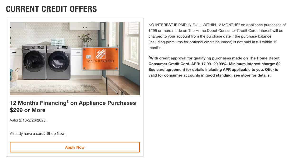 Home Depot Credit Card Deferred Interest Offer