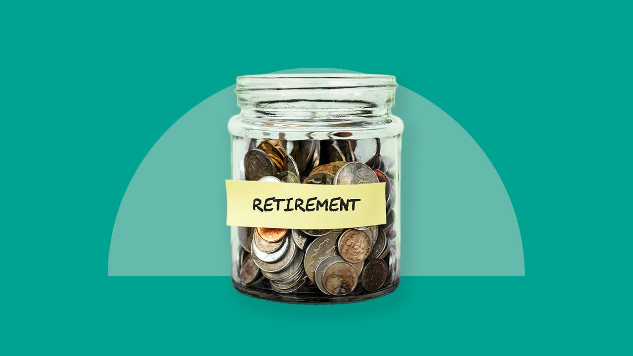 A jar of coins labeled "retirement."