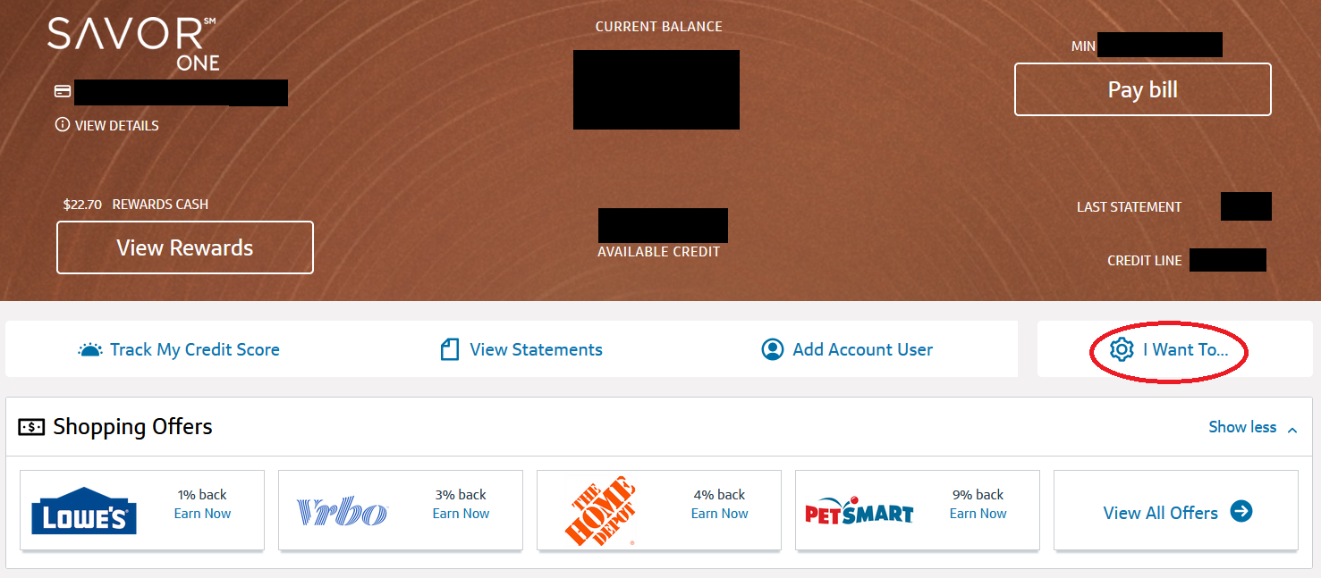 Capital One Savor One dashboard gear