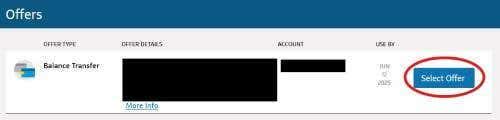 Capital One select balance transfer page