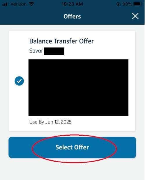 Capital One select offer mobile dashboard