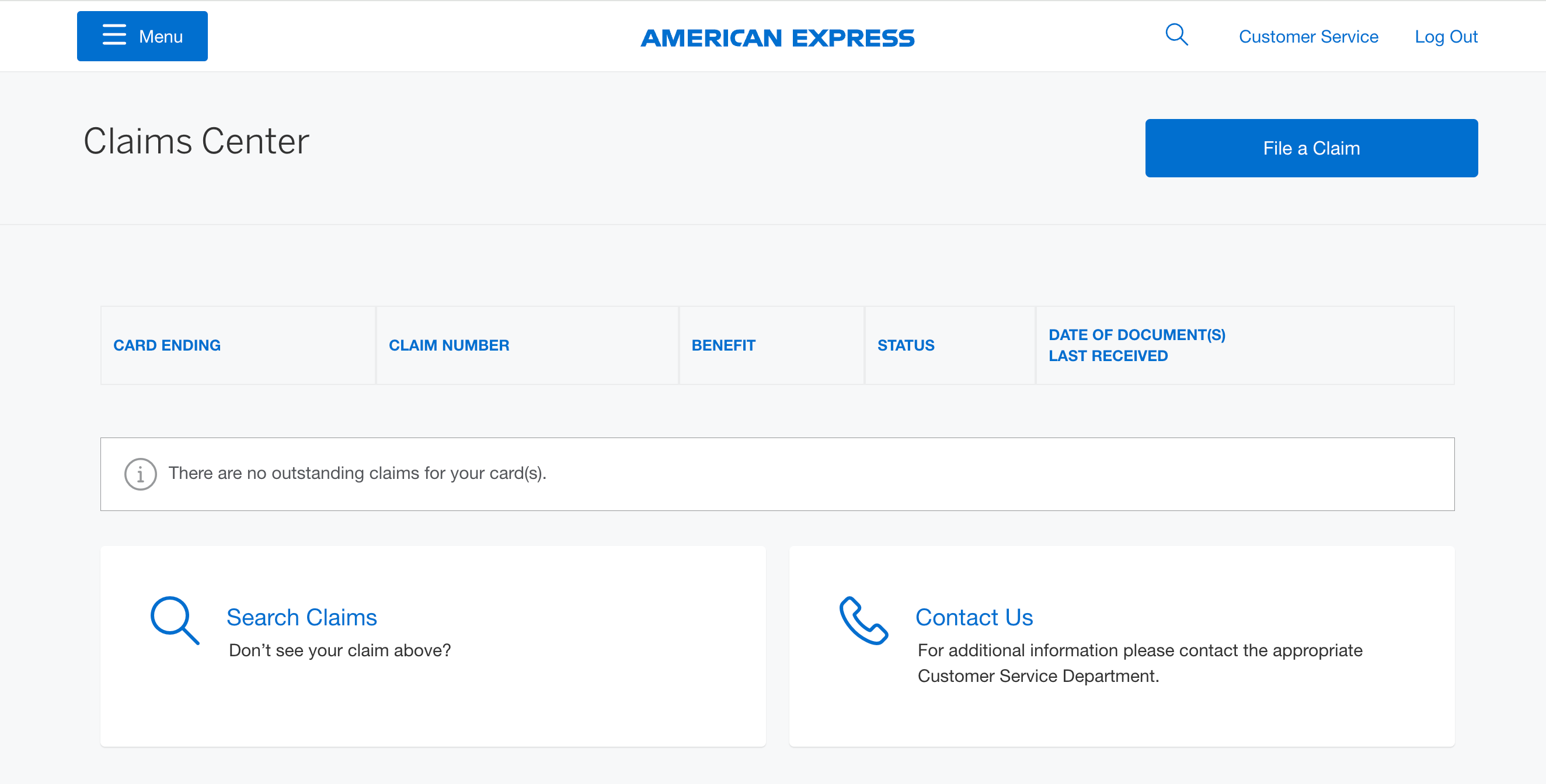 Screenshot of Amex Purchase Claim page