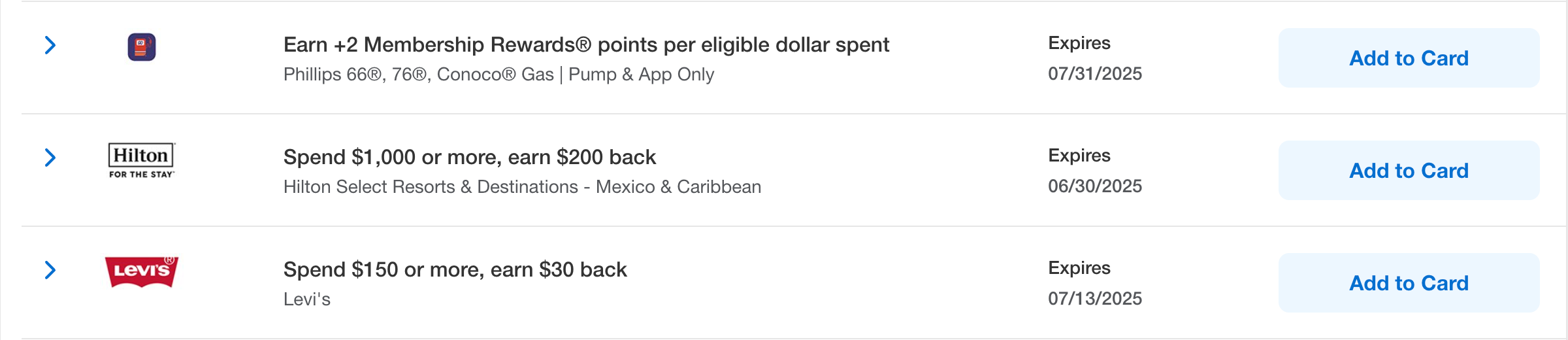 Screenshot of Amex Offers
