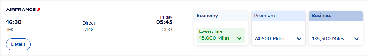 Screenshot showing how to Book an award flight on website