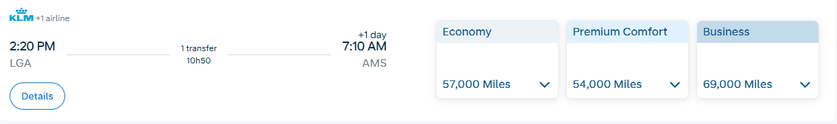 Screenshot showing using miles to book a flight on website