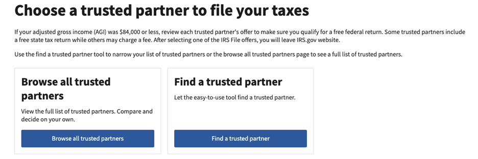 IRS Free File screenshot