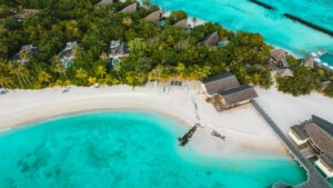 An aerial shot of the Maldives