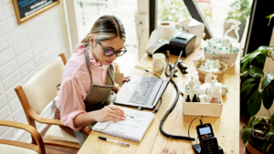 A business owner examining loan paperwork