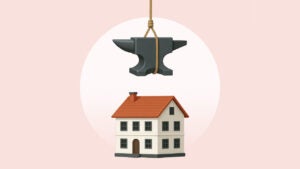 Anvil suspended over a home