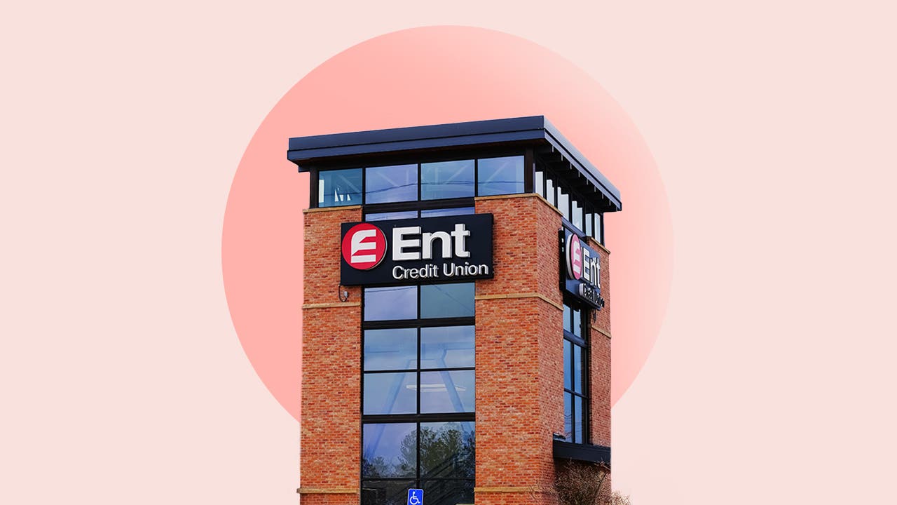 ENT Credit Union tower against pink backdrop