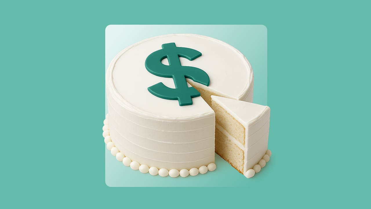 Illustration of a cake with a dollar sign on it.