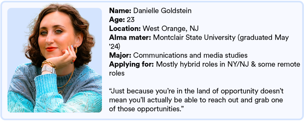 Danielle Goldstein is 23 years old, graduated as a communications and media major and graduated in May 2024.