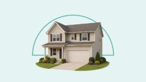 digital illustration of a beige, two-story home