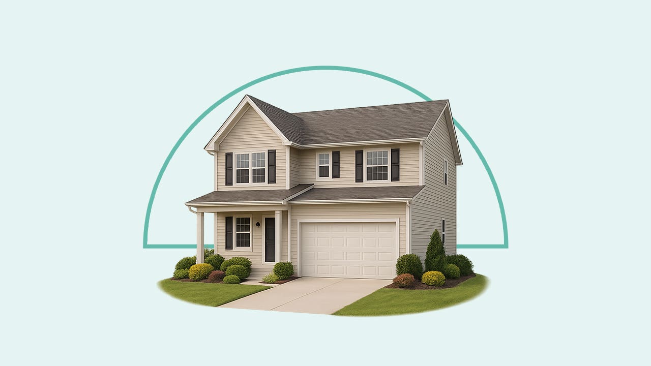 digital illustration of a beige, two-story home