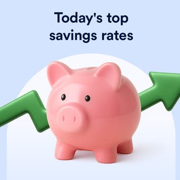 illustration with piggy bank and arrow in background with headline saying today's top savings rates