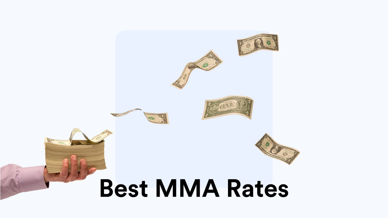 Stack of dollar bills representing a money market account, with title Best MMA Rates