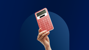 Bankrate awards 2024 taxes banner featuring a hand holding a calculator